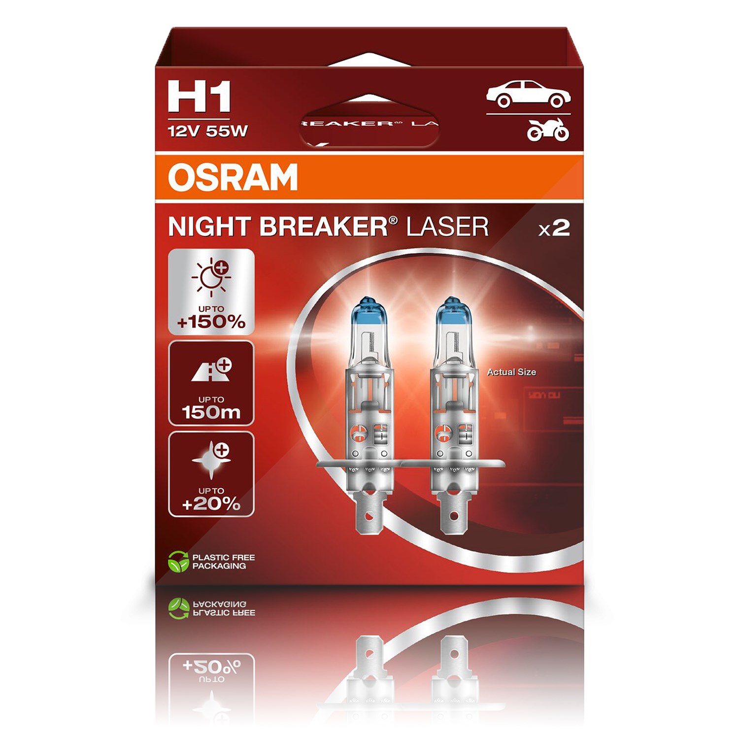 Osram H1 NIGHT BREAKER LASER Glühlampe DuoBox [Hersteller-Nr. 64150NL-2HB] für Volvo, Audi, Opel, Seat, Skoda, Nissan, Lada, Ford Usa, Dacia, Lotus, D