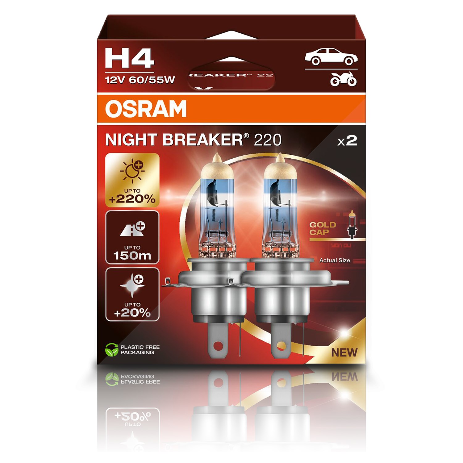 Osram H4 NIGHT BREAKER 220 Glühlampe 2er Box [Hersteller-Nr. 64193NB220-2HB] für Land Rover, Smart, Abarth, Saab, Opel, Skoda, Mazda, Rover, Lancia, M - Image 9