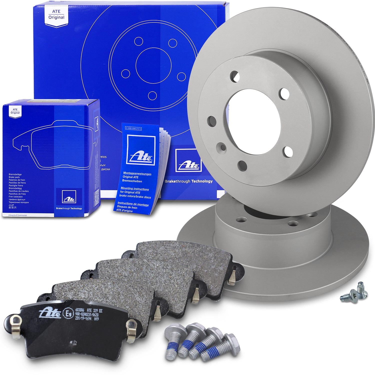 Ate Bremsscheiben+Bremsbeläge Hinterachse Voll [Hersteller-Nr. 10696618] für Renault, Opel, Nissan