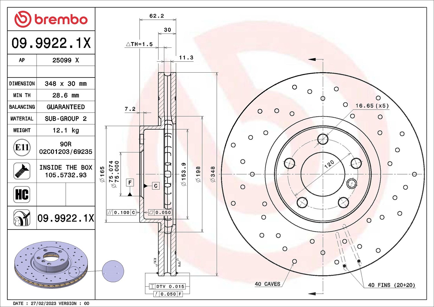 Brembo Bremsscheibe 09.9922.1X, 1 Stück - Bild 4