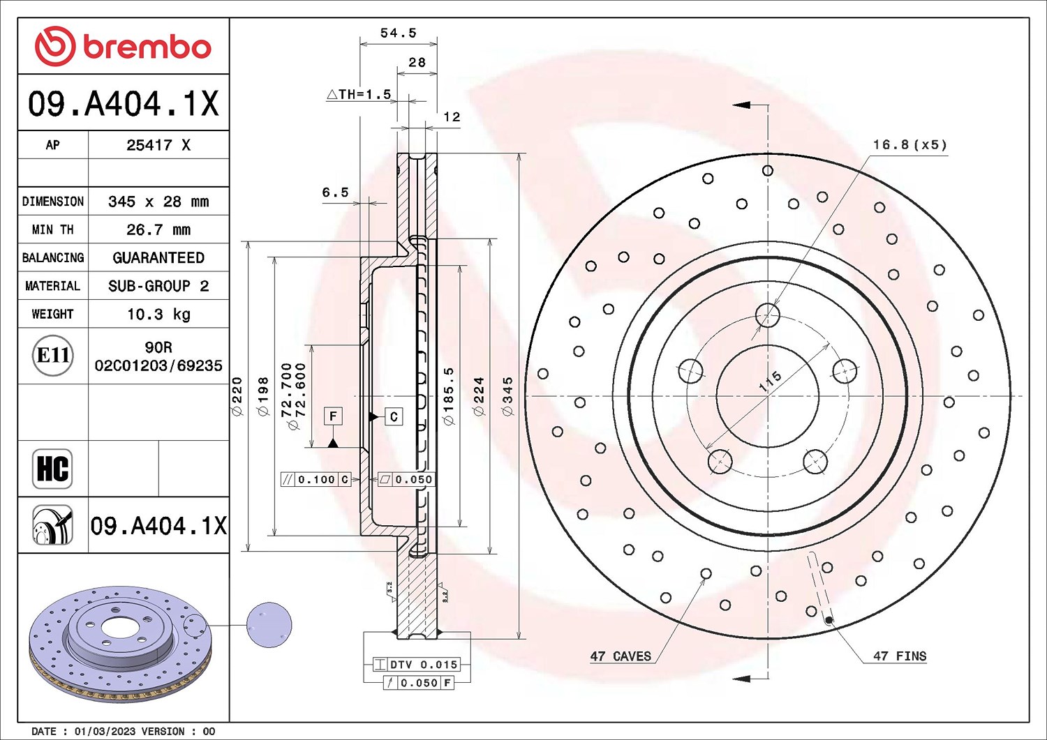Brembo Bremsscheibe 1 Stück Größe 09 09.A404.1x - Bild 5