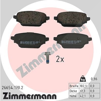 Zimmermann Bremsbelagsatz, Scheibenbremse [Hersteller-Nr. 26654.170.2] für Renault, Nissan