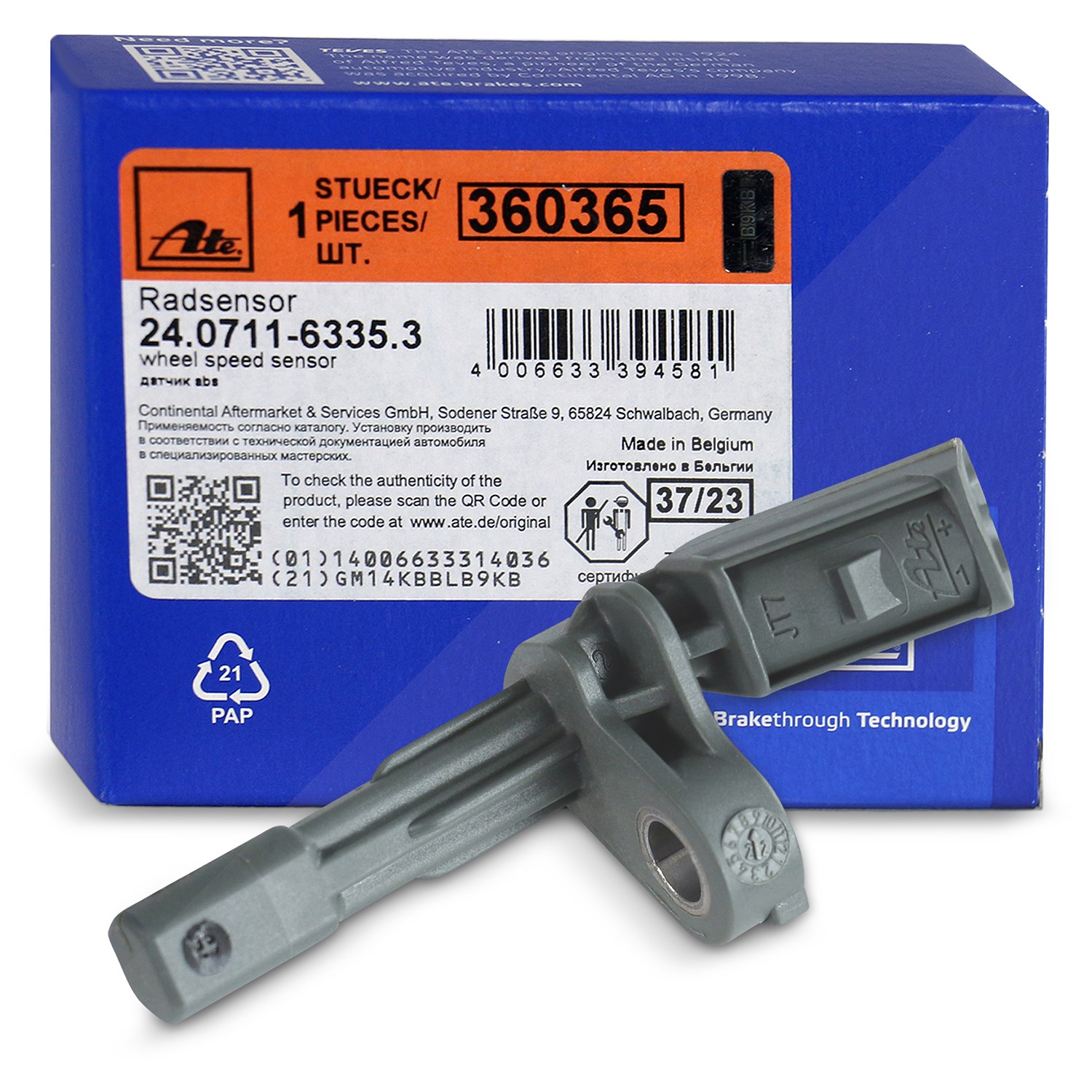 Ate ABS Sensor, Raddrehzahl hinten links [Hersteller-Nr. 24.0711-6335.3] für Audi, Seat, VW
