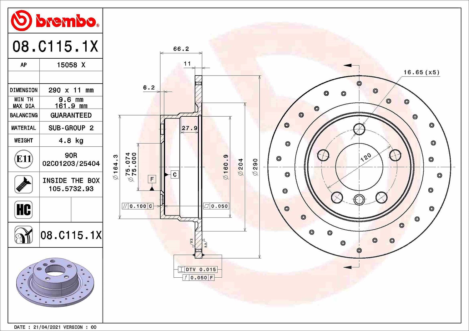 2x Bremsscheibe voll 08.C115.1X BREMBO für BMW 1 2 Coupe 2 Cabriolet - Bild 7