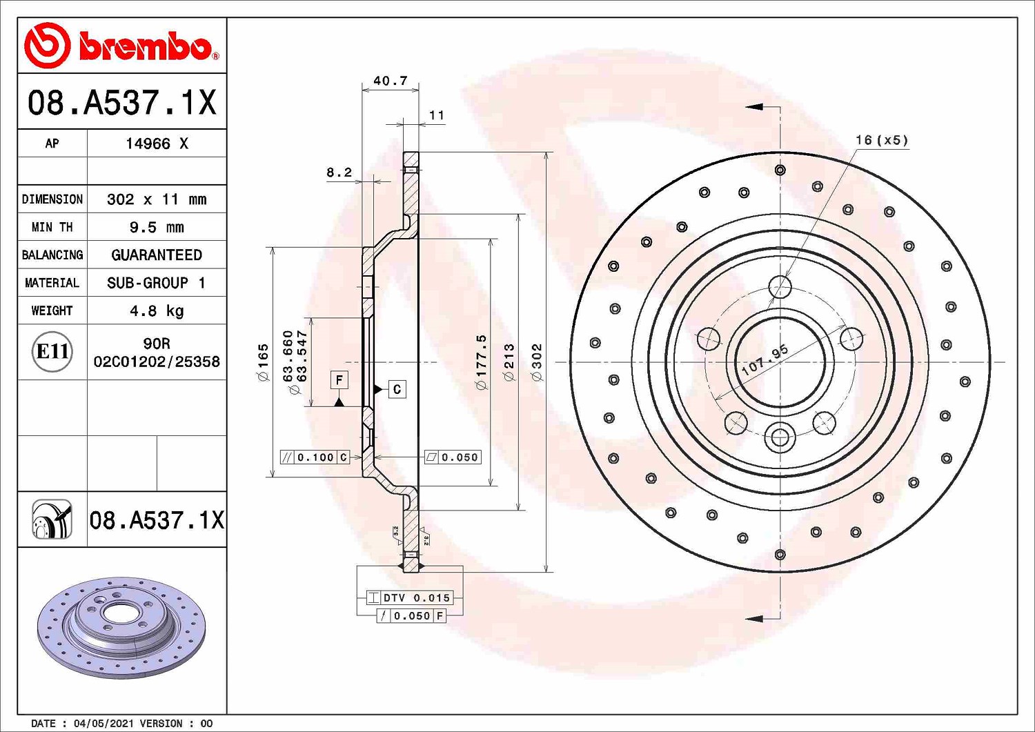 2x Bremsscheibe voll 08.A537.1X BREMBO für VOLVO V60 I V70 III S80 II XC70 II - Bild 9