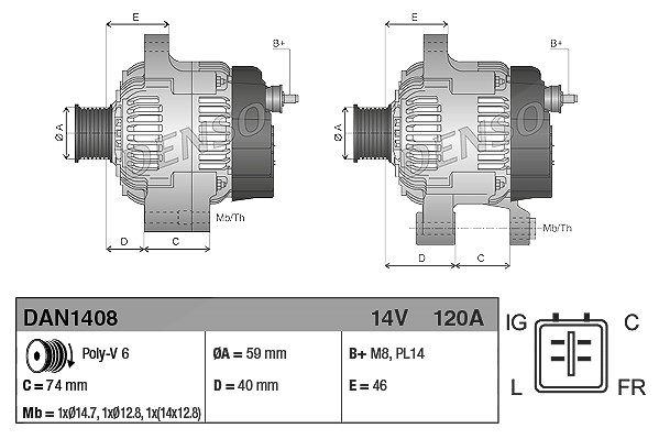 Denso Generator [Hersteller-Nr. DAN1408] für Jaguar