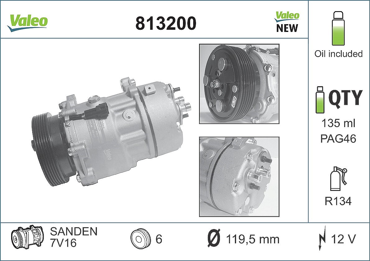 Valeo Kompressor, Klimaanlage [Hersteller-Nr. 813200] für Audi, Peugeot, Skoda, Mercedes-Benz, Subaru, Seat, Ford, VW