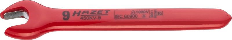 Hazet Einmaulschlüssel - schutzisoliert - Außen-Sechskant Profil - 9 mm [Hersteller-Nr. 450KV-9]