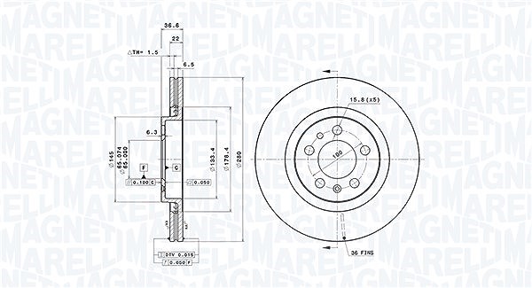 Magneti Marelli Bremsscheibe [Hersteller-Nr. 360406049501] für VW, Skoda, Seat, Audi