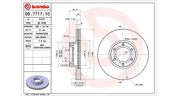 Magneti Marelli Bremsscheibe [Hersteller-Nr. 360406044200] für Opel, Vauxhall, Renault