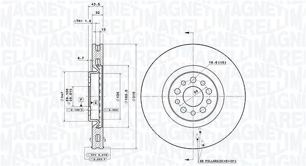 Magneti Marelli Bremsscheibe [Hersteller-Nr. 360406041201] für Lancia, Fiat, Citroën, Peugeot