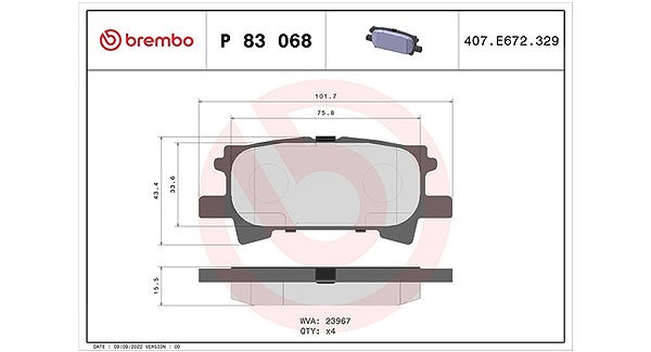 Magneti Marelli Bremsbelagsatz, Scheibenbremse [Hersteller-Nr. 363700483068] für Toyota, Lexus