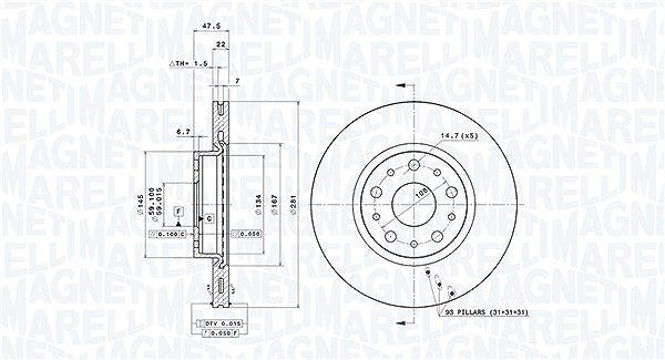 Magneti Marelli Bremsscheibe [Hersteller-Nr. 360406029101] für Lancia
