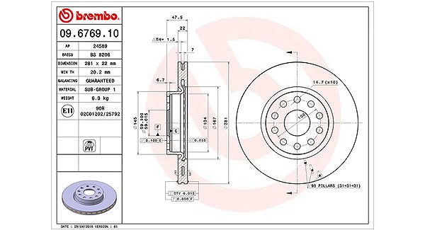 Magneti Marelli Bremsscheibe [Hersteller-Nr. 360406029000] für Lancia