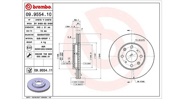 Magneti Marelli Bremsscheibe [Hersteller-Nr. 360406028200] für Honda