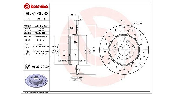 Magneti Marelli Bremsscheibe [Hersteller-Nr. 360406032102] für Chrysler, Mercedes-Benz