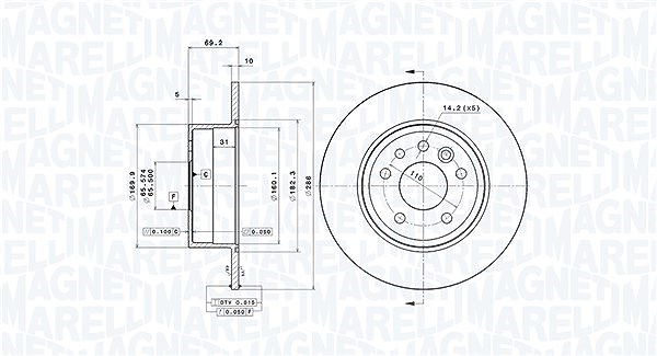 Magneti Marelli Bremsscheibe [Hersteller-Nr. 360406038501] für Saab