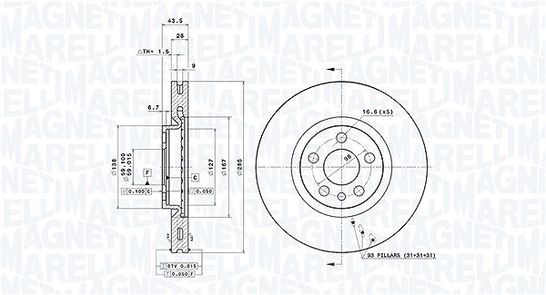 Magneti Marelli Bremsscheibe [Hersteller-Nr. 360406029601] für Citroën, Fiat, Peugeot, Lancia