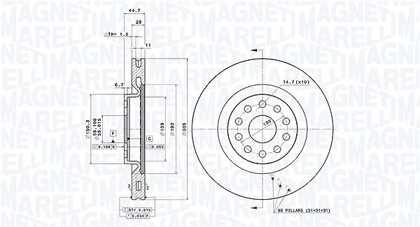 Magneti Marelli Bremsscheibe [Hersteller-Nr. 360406029501] für Lancia