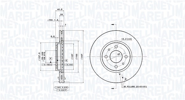Magneti Marelli Bremsscheibe [Hersteller-Nr. 360406029401] für Alfa Romeo, Chrysler, Fiat, Citroën, Peugeot, Lancia