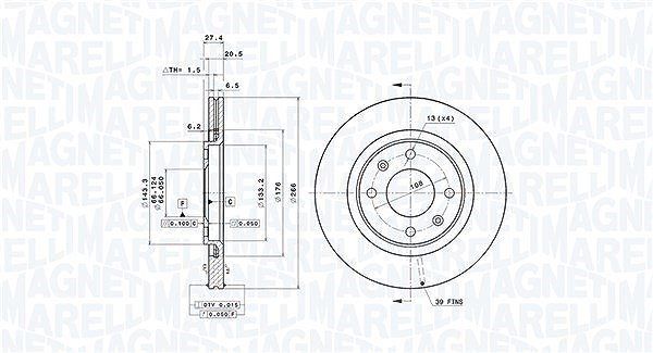 Magneti Marelli Bremsscheibe [Hersteller-Nr. 360406017801] für Peugeot, Citroën