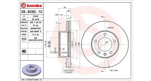 Magneti Marelli Bremsscheibe [Hersteller-Nr. 360406008900] für Nissan, Renault, Vauxhall, Opel