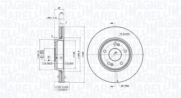 Magneti Marelli Bremsscheibe [Hersteller-Nr. 360406008601] für Renault