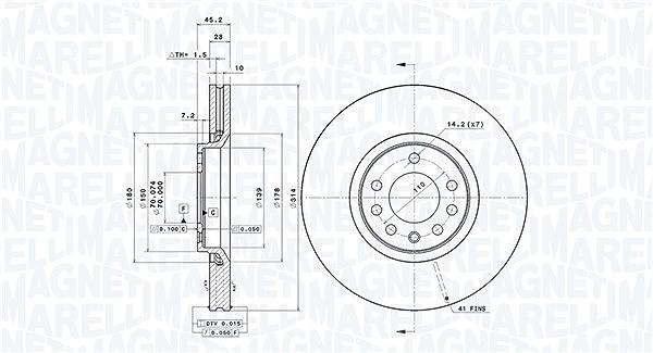 Magneti Marelli Bremsscheibe [Hersteller-Nr. 360406008501] für Vauxhall, Opel, Saab, Cadillac