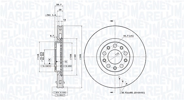 Magneti Marelli Bremsscheibe [Hersteller-Nr. 360406011301] für Jeep, Fiat, Alfa Romeo