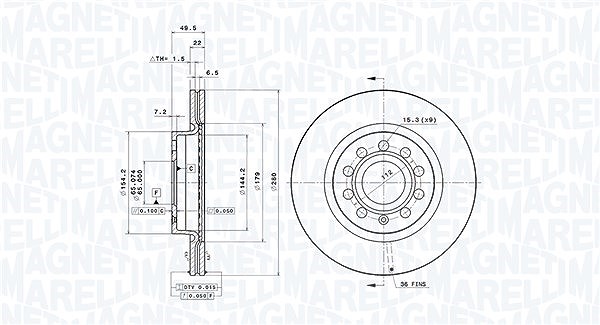 Magneti Marelli Bremsscheibe [Hersteller-Nr. 360406002001] für VW, Skoda, Seat, Audi