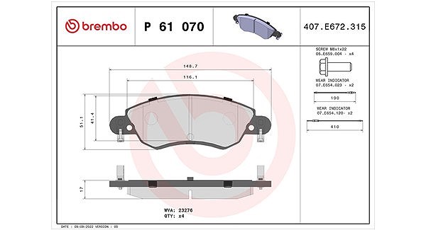 Magneti Marelli Bremsbelagsatz, Scheibenbremse [Hersteller-Nr. 363700461070] für Citroën