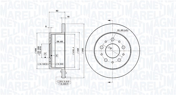 Magneti Marelli Bremsscheibe [Hersteller-Nr. 360406023500] für Fiat, Peugeot, Citroën