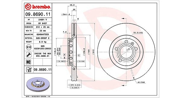 Magneti Marelli Bremsscheibe [Hersteller-Nr. 360406001601] für Skoda, Audi, VW, Seat