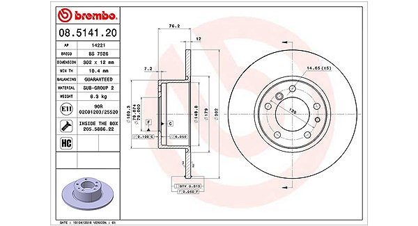 Magneti Marelli Bremsscheibe [Hersteller-Nr. 360406015500] für BMW