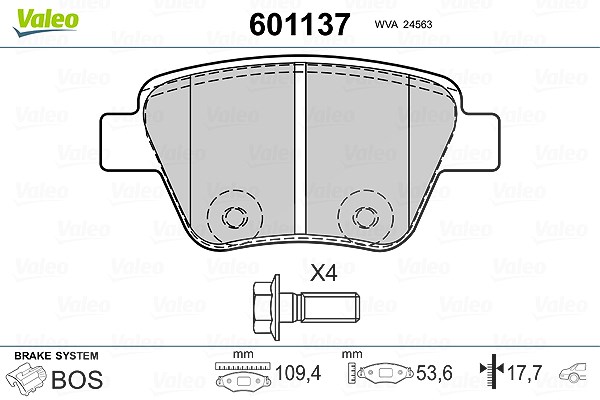 Valeo Bremsbelagsatz, Scheibenbremse [Hersteller-Nr. 601137] für VW, Skoda, Audi, Seat