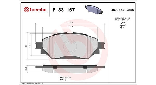 Magneti Marelli Bremsbelagsatz, Scheibenbremse [Hersteller-Nr. 363700483167] für Toyota