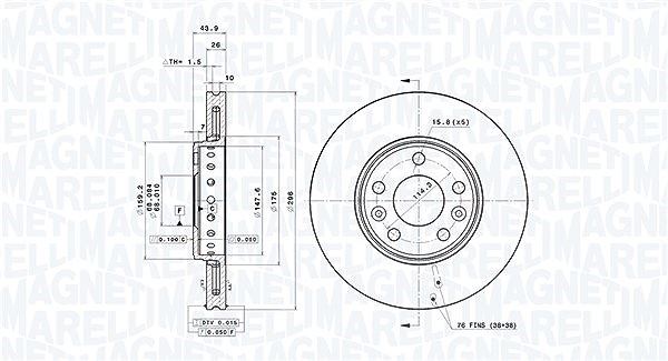 Magneti Marelli Bremsscheibe Vorderachse Belüftet [Hersteller-Nr. 360406108301] für Renault