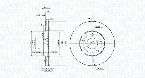 Magneti Marelli Bremsscheibe [Hersteller-Nr. 360406036801] für Nissan