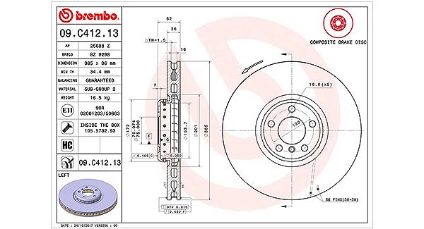 Magneti Marelli 1x Bremsscheibe belüftet vorne links [Hersteller-Nr. 360406131604] für BMW
