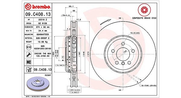 Magneti Marelli Bremsscheibe vorne rechts [Hersteller-Nr. 360406131204] für BMW