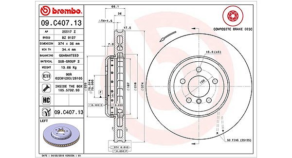 Magneti Marelli Bremsscheibe vorne links [Hersteller-Nr. 360406131104] für BMW