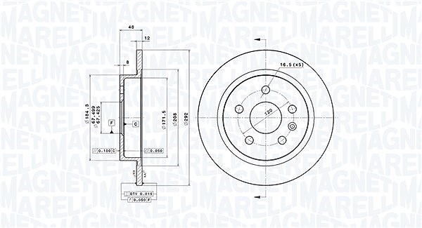Magneti Marelli Bremsscheibe [Hersteller-Nr. 360406092001] für Chevrolet, Saab, Opel, Vauxhall