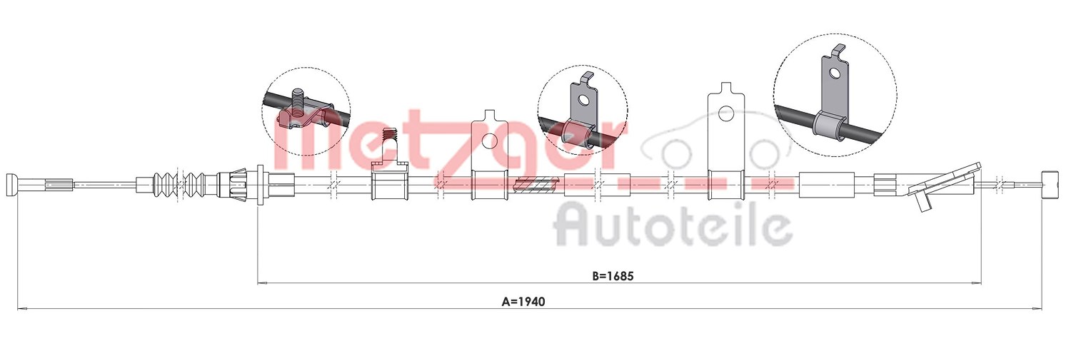 Metzger Autoteile Seilzug, Feststellbremse [Hersteller-Nr. 1.MA006] für Mazda