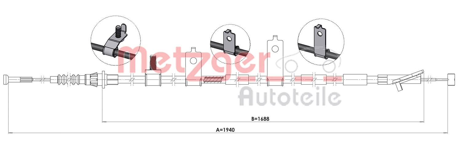 Metzger Autoteile Seilzug, Feststellbremse [Hersteller-Nr. 1.MA007] für Mazda