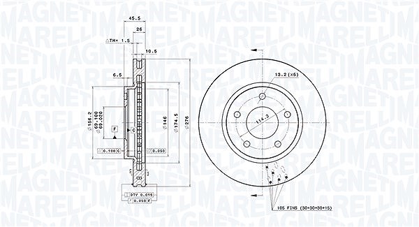 Magneti Marelli Bremsscheibe [Hersteller-Nr. 360406132301] für Dodge