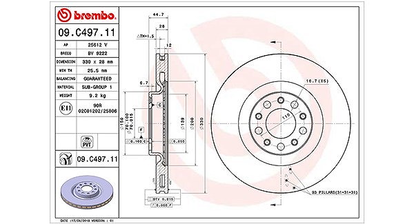Magneti Marelli Bremsscheibe [Hersteller-Nr. 360406127901] für Alfa Romeo