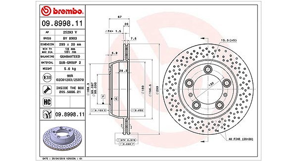 Magneti Marelli Bremsscheibe [Hersteller-Nr. 360406125101] für Porsche
