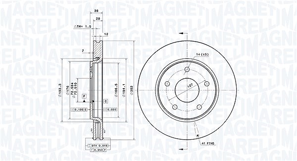 Magneti Marelli Bremsscheibe Vorderachse Belüftet [Hersteller-Nr. 360406123201] für Chrysler, Fiat