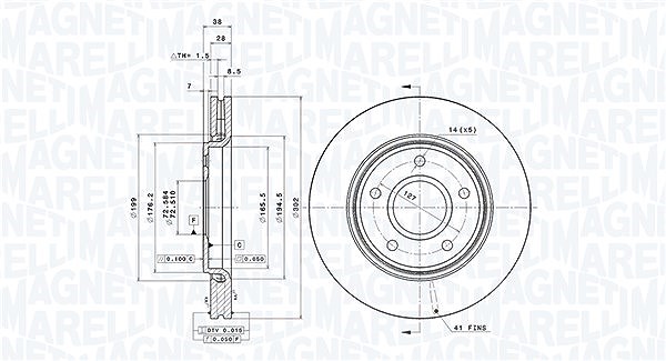 Magneti Marelli Bremsscheibe [Hersteller-Nr. 360406119601] für VW, Chrysler, Dodge, Fiat