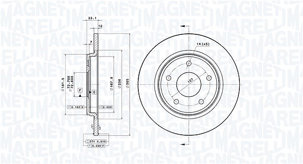 Magneti Marelli Bremsscheibe [Hersteller-Nr. 360406115001] für Chrysler, Dodge, VW, Fiat